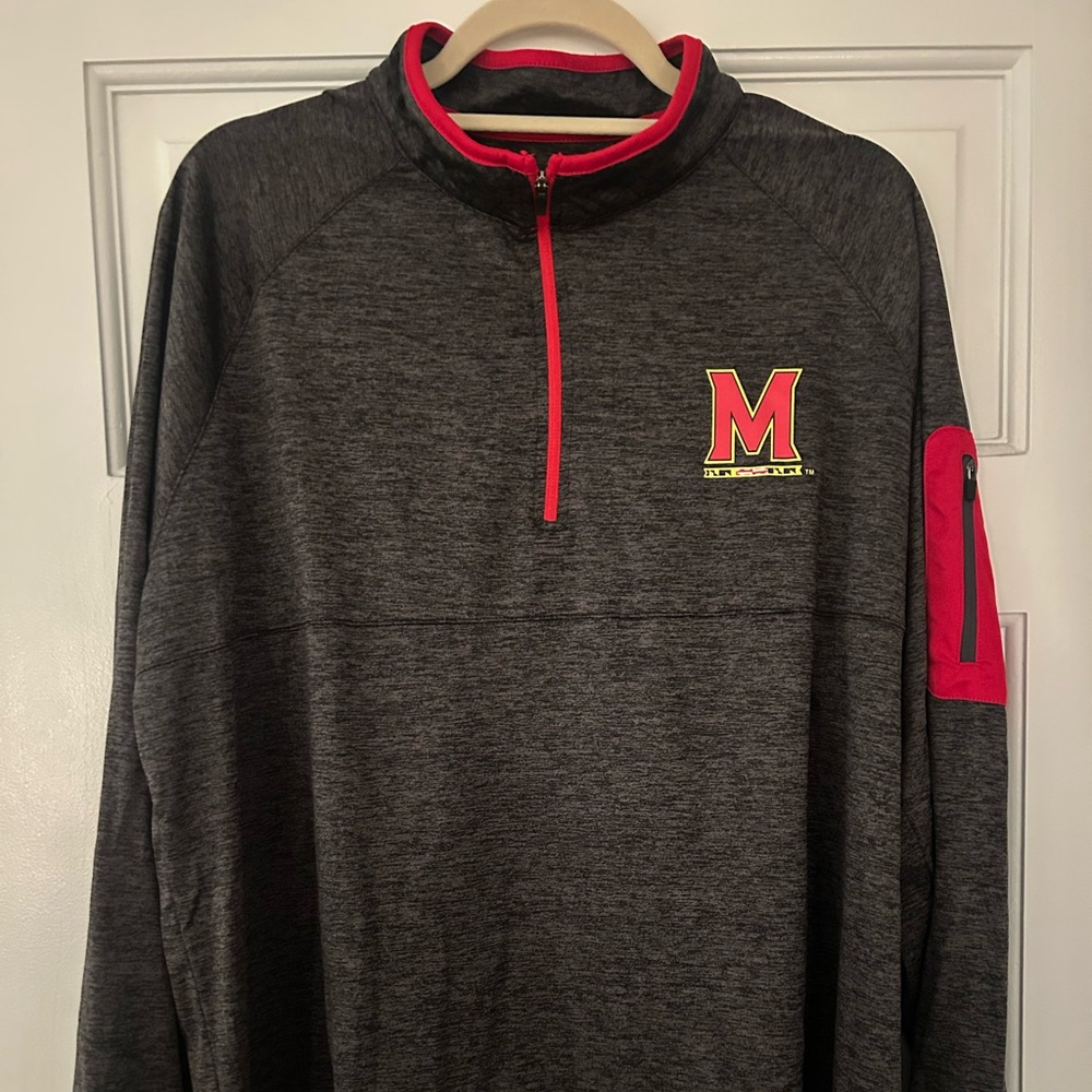 Men's Gray and Red Zip-Up Sweater
